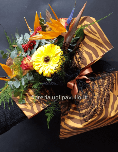 bouquet savana (con strelizie, gerbere, rose e altro)